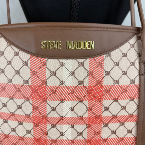 NWOT Steve Madden Plaid X Large Tote Bag Purse Travel Beach Cottagecore Cruise - Picture 3 of 9
